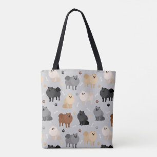 Bolsa Tote Impressões de pata da Pomerânia e Ossos do Cão