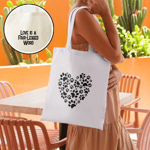 Bolsa Tote Impressões de Pata de Cachorro e Gato Coração Dia