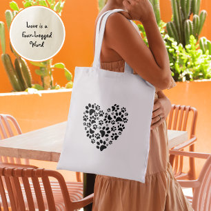 Bolsa Tote Impressões de Pata de Cachorro e Gato Coração Dia 
