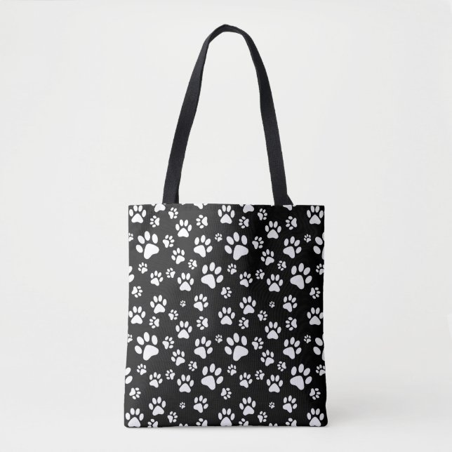 Bolsa Tote Impressões de Pata de Gato Pretas (Frente)