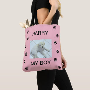 Bolsa Tote Impressões de Patinhas com Foto e Nome do Pet