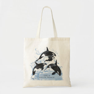 Bolsa Tote Incrível "Black and White Watercolor Orcas"
