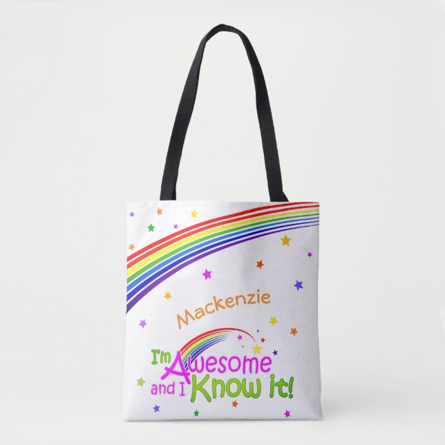 Bolsa Tote INCRÍVEL e Eu Sei disso com Arco-íris em Branco (Frente)