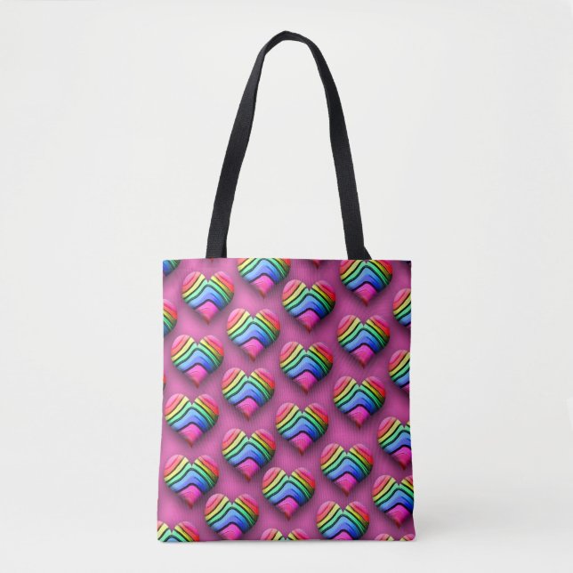 Bolsa Tote Incrível Neon Rainbow Hearts (Frente)