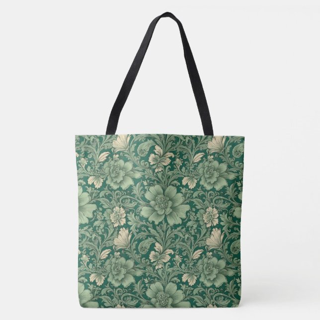 Bolsa Tote Incrível Vintage Green Floral Patterno (Frente)