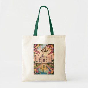 Bolsa Tote Índia Taj Mahal Ilustração Viagem Arte Vintage