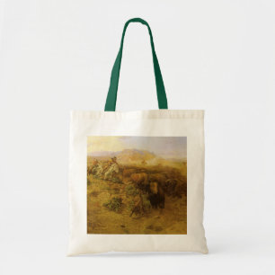 Bolsa Tote Indianos do vintage, caça do búfalo por CM Russe
