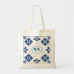 Bolsa Tote Índigo Azulejo Azul Português Lisboa Monograma