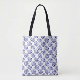 Bolsa Tote Indigo - padrão circular azul-escuro em branco