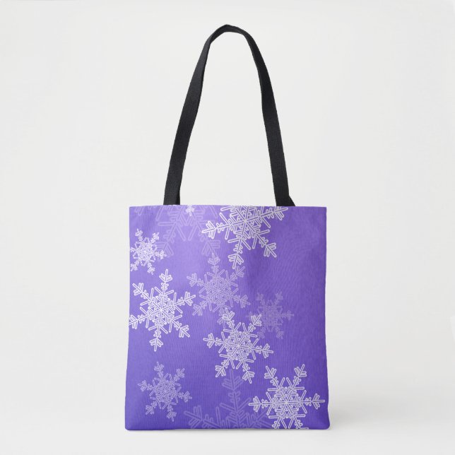 Bolsa Tote Indigo White Snowflakes Minimalista Natal (Frente)