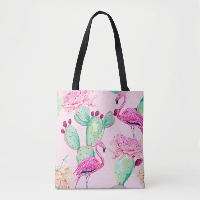Bolsa Tote Inflamingo rosa, aves exóticas, flores suaves, ros (Frente)