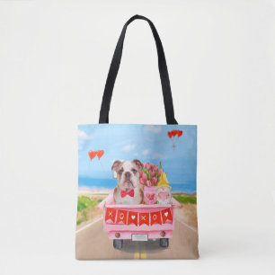 Bolsa Tote Inglês Bulldog Dia de os namorados Truck Hearts