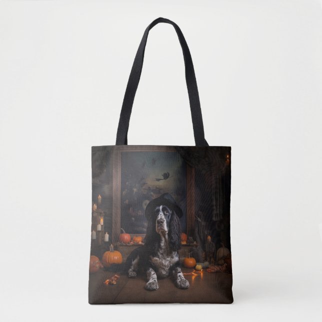 Bolsa Tote Inglês Cocker Spaniel Pumpkins Halloween Assustado (Frente)