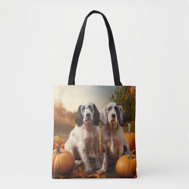 Bolsa Tote Inglês Setter Puppy Autumn Delight Pumpkin (Frente)