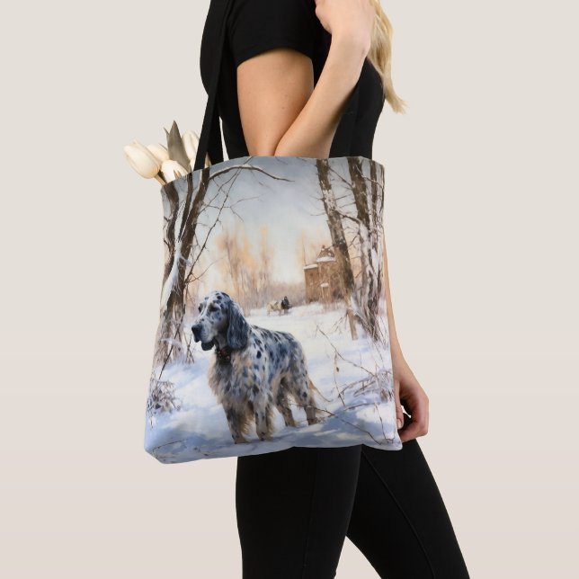 Bolsa Tote Inglês Setter Que Neve Natal (Close Up)