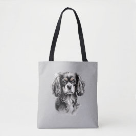 Bolsa Tote Inglês Toy Spaniel Black e White Silhouette