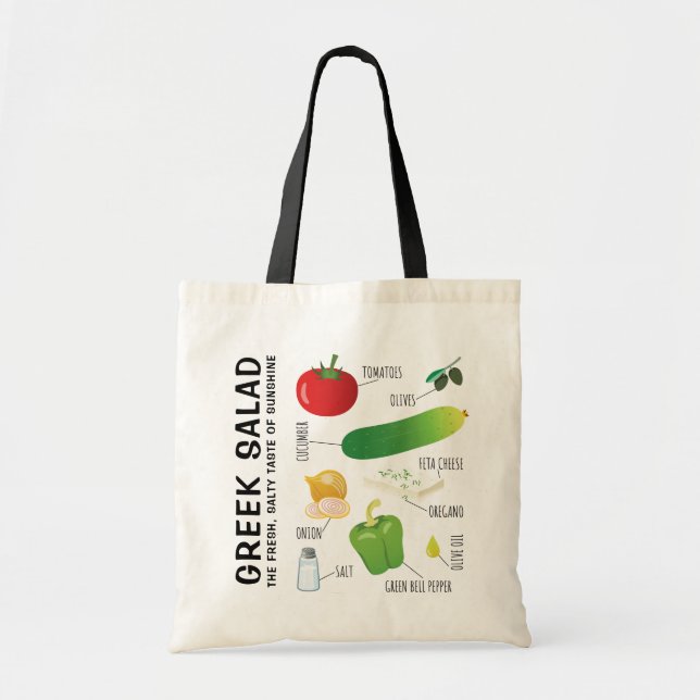 Bolsa Tote Ingredientes gregos de salada - Um sabor ensolarad (Frente)