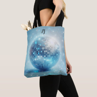 Bolsa Tote Iniciais da Bola de Discoteca Luminosa Azul