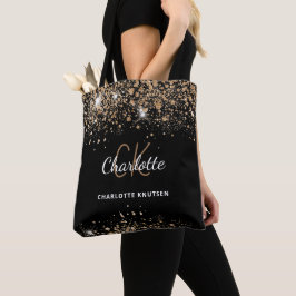 Bolsa Tote Iniciais de monograma em pó glitter dourado