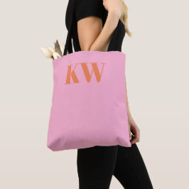 Bolsa Tote Iniciais de Monograma Laranja Cor-de-Rosa Moderna 