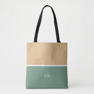 Bolsa Tote Iniciais de Monograma Verde Simples e Bonito