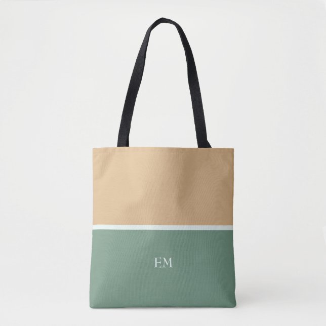 Bolsa Tote Iniciais de Monograma Verde Simples e Bonito (Frente)