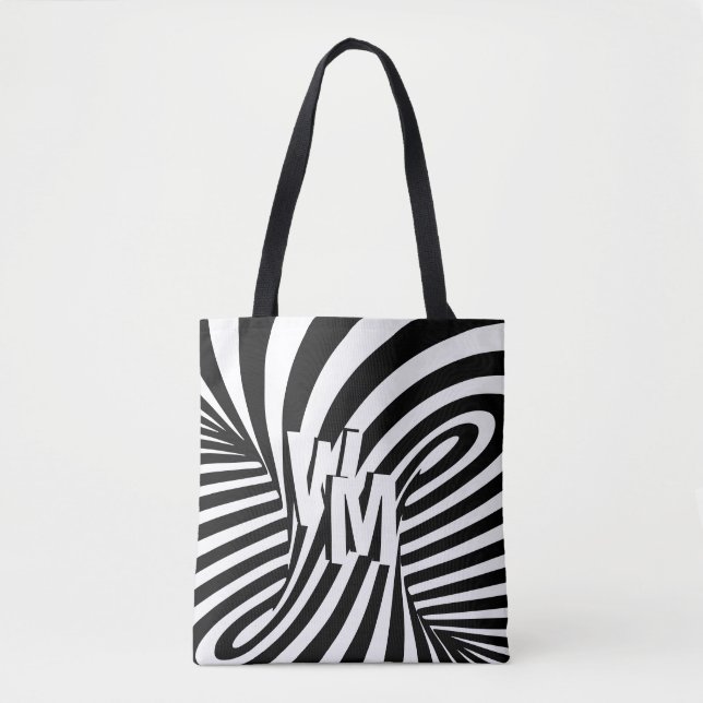 Bolsa Tote Iniciais de Padrão de Zebra Abstrato branco retrô  (Frente)