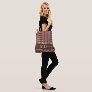 Bolsa Tote Iniciais Monograma Folhas Douradas Borgonha Nome