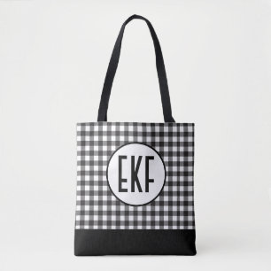 Bolsa Tote Iniciais Monograma Preto Branco Xadrez Presente Pa