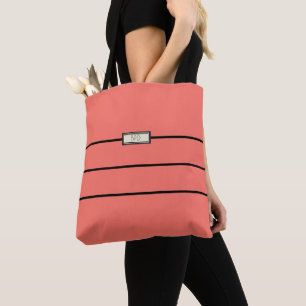 Bolsa Tote Iniciais Monogramas Personalizados Coral Moderno