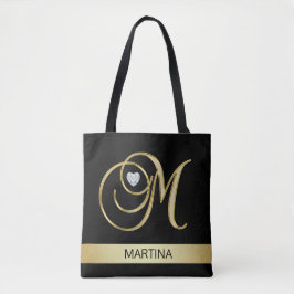 Bolsa Tote Iniciais Monogrammed pretas Dourados originais M