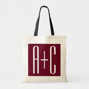 Bolsa Tote Iniciais Simples de Casais Branco e Borgonha