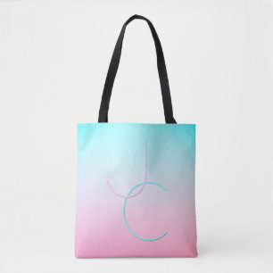 Bolsa Tote Iniciais Sobrepostos Modernos 2 Turquesa Rosa