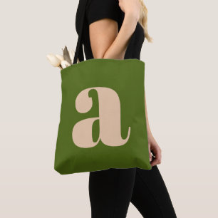 Bolsa Tote Inicial de Monograma Retro Verde Terroso Moderno e