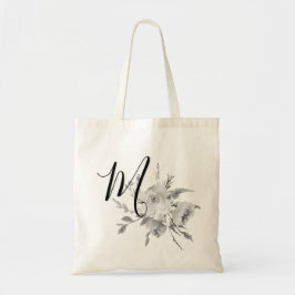 Bolsa Tote Inicial floral do monograma da aguarela cinzenta
