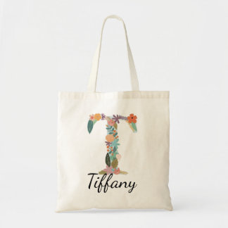 Bolsa Tote Inicial Floral Personalizada Nome Monograma Person