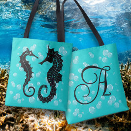 Bolsa Tote Inicial Monograma de Cavalos-Marinhos Pretos