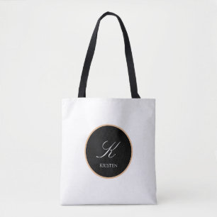 Bolsa Tote Inicial Personalizada & Nome Branco & Preto