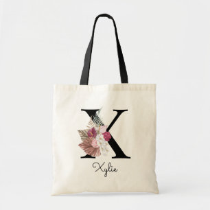 Bolsa Tote Inicial S Monogramada Rosa Floral Boho