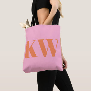 Bolsa Tote Iniciales Personalizadas Rosa Laranja Moderno Mono