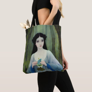 Bolsa Tote Ink Wash Ilustração de Linda Mulher em Florestas