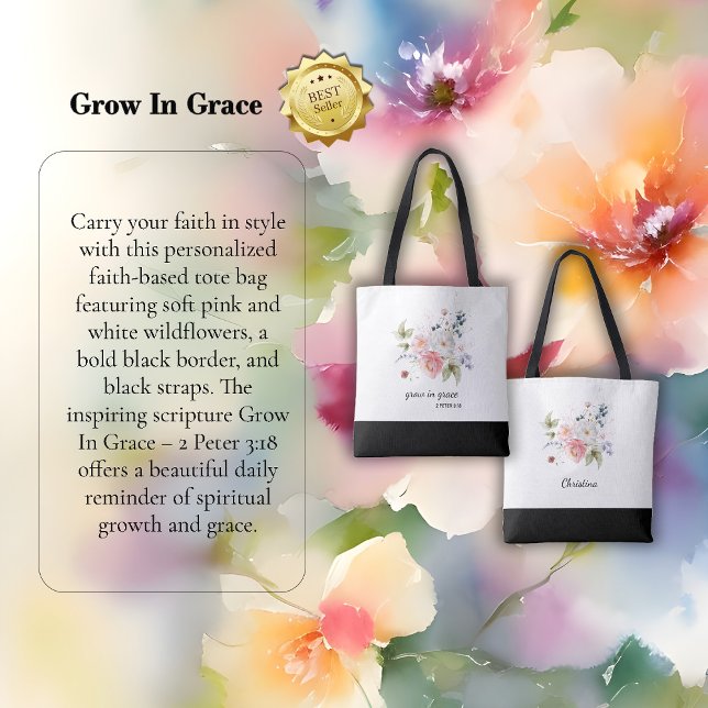 Bolsa Tote Inspirational  Grow In Grace” – 2 Peter 3:18  (Criador carregado)