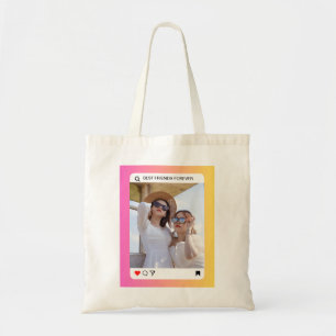 Bolsa Tote instagrama de texto de foto personalizado rosa mod
