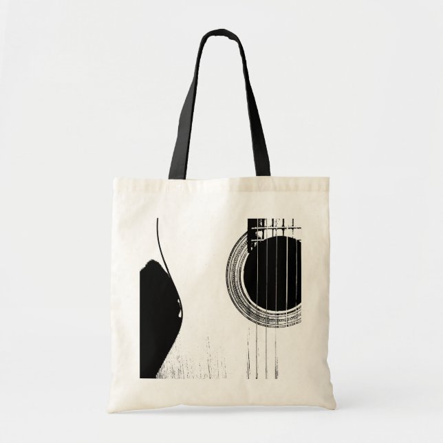 Bolsa Tote Instrumento Musical Guitar Preto Branco (Frente)