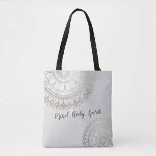 Bolsa Tote Instrutor de Meditação Yoga Dourado Flores Mandala