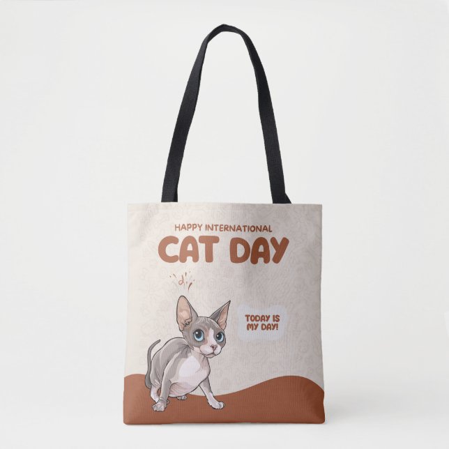 Bolsa Tote International Cat Day Sphynx Celebration Art (Frente)