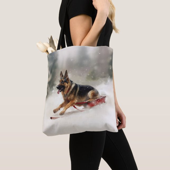 Bolsa Tote Inverno de german shepherd Natal (Close Up)