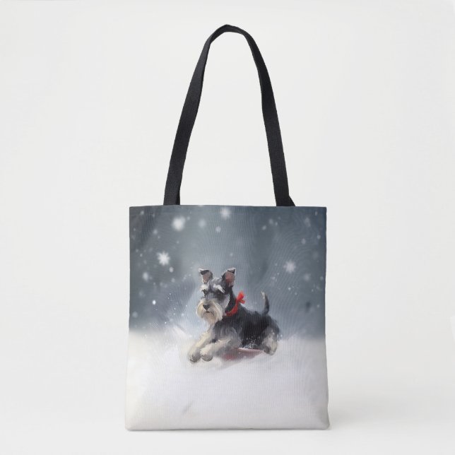 Bolsa Tote Inverno de Natal de Miniatura Schnauzer (Frente)