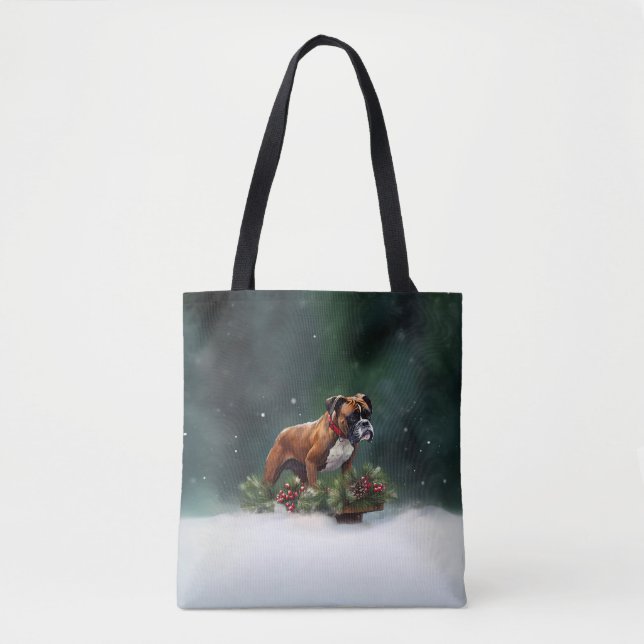 Bolsa Tote Inverno de neve de Natal Boxer (Frente)