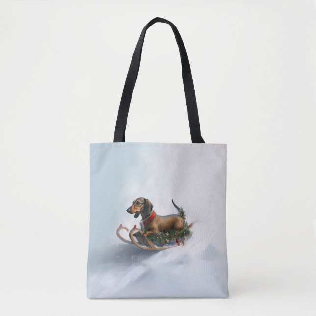 Bolsa Tote Inverno de neve de Natal Dachshund (Frente)